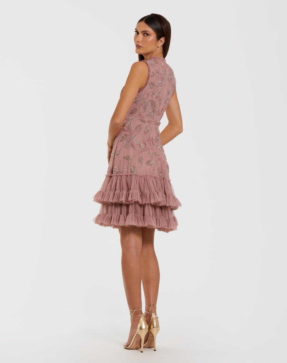 Cocktail Dresses Short Beaded Ruffle A Line Homecoming Cocktail Dress Mac Duggal 9403 Antique Rose