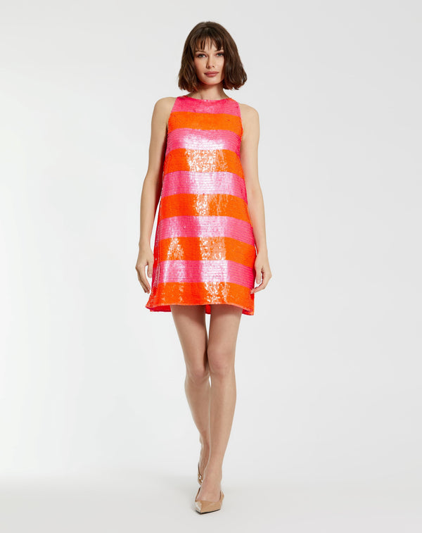 Short Sequin Stripped Dress Mini Cocktail Mac Duggal 94093