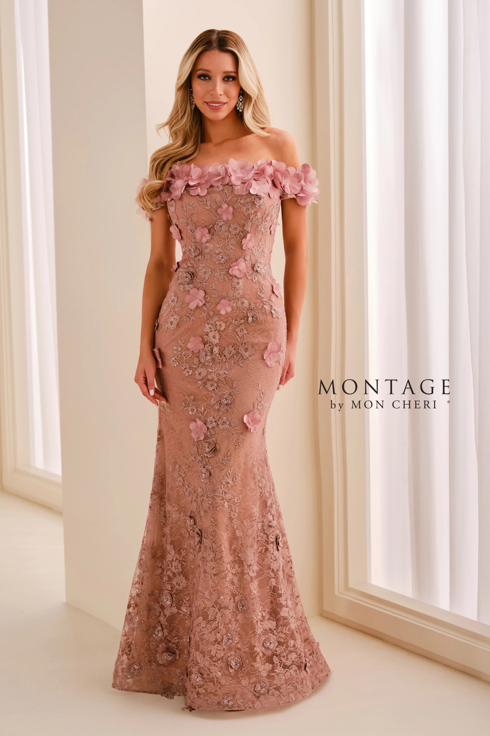 Off-the-Shoulder Floor-Length Lace Formal Mermaid/Trumpet Montage M3215
