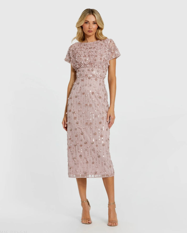 Cocktail Dresses Sequin Short Floral Mini Beaded Cocktail Dress Mac Duggal 9994117 Vintage Lilac