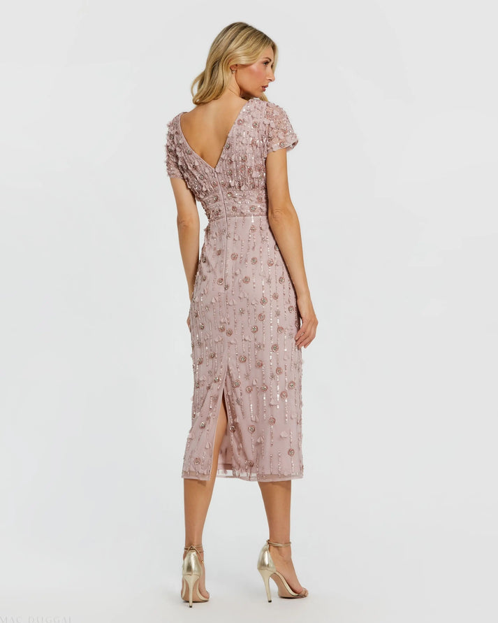 Cocktail Dresses Mini Sequin Short Floral Beaded Cocktail Dress Mac Duggal 9994117P Vintage Lilac