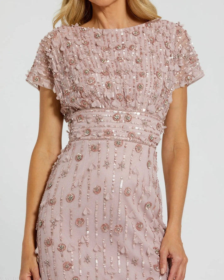 Cocktail Dresses Sequin Short Floral Mini Beaded Cocktail Dress Mac Duggal 9994117 Vintage Lilac