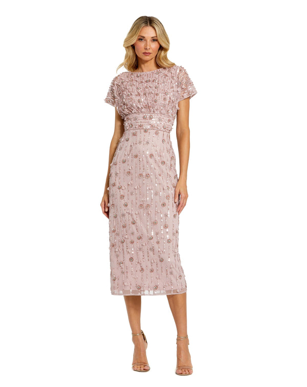 Short Floral Beaded Dress Cocktail Midi Mac Duggal 94117