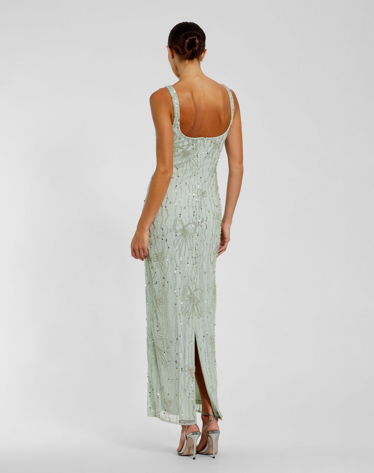 Mac Duggal 94129 Sequin Pattern Tea Length Beaded Cocktail Dress