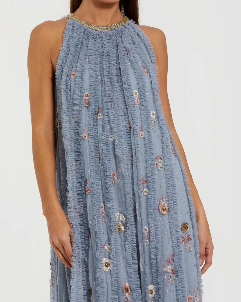 Halter Maxi Embellished Evening Gown by Mac Duggal 9413 in Blue Multi