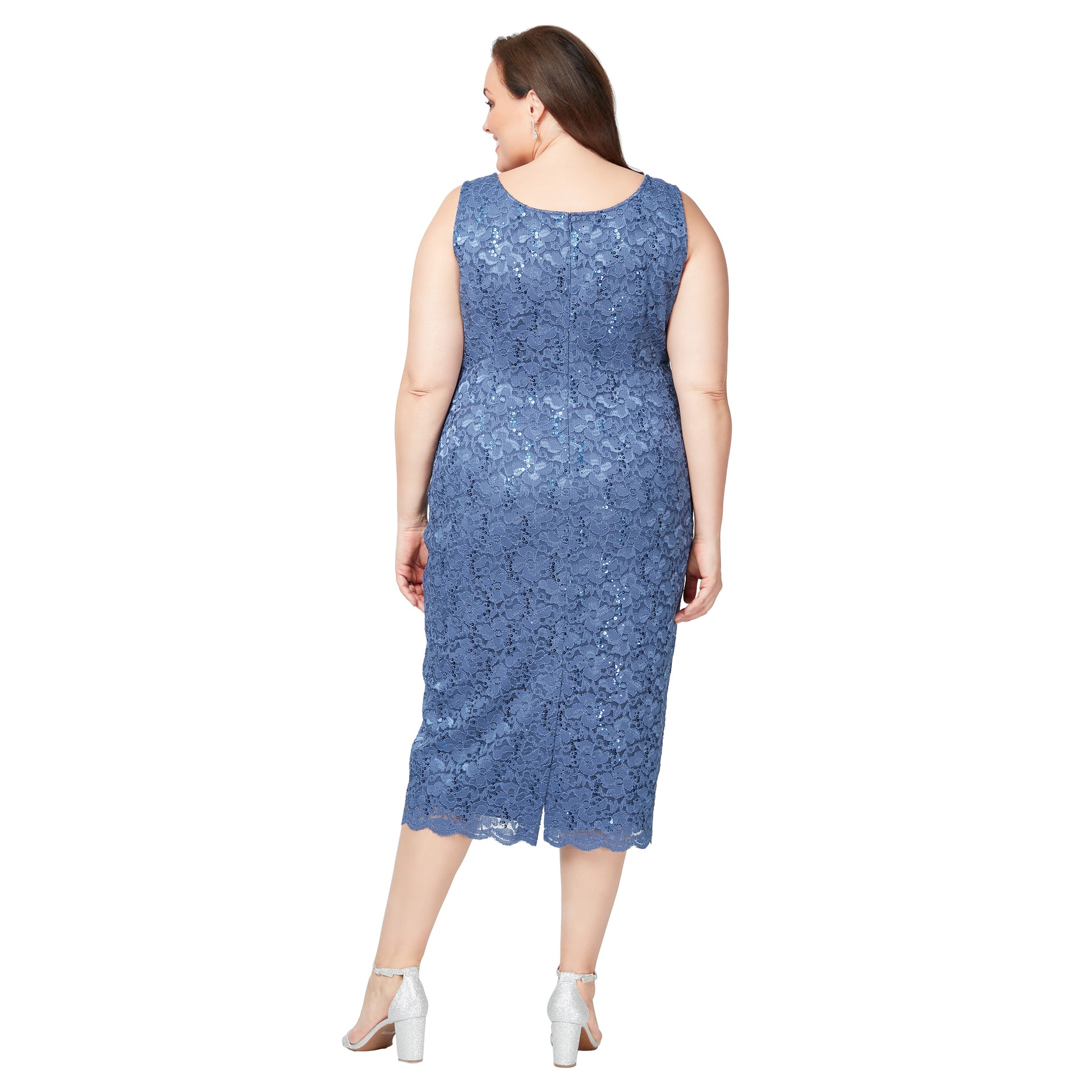 SL Fashions 9413104 Two Piece Plus Size Lace Tea Length Jacket Dress