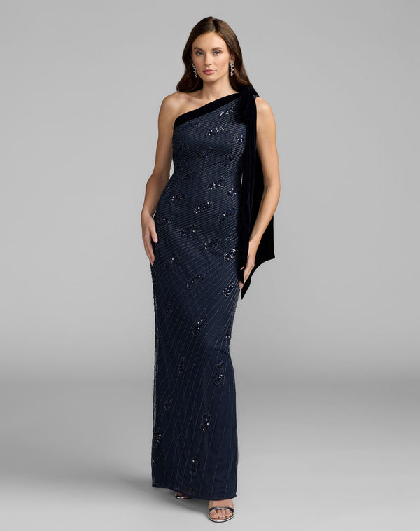 One-Shoulder Floor-Length Velvet Formal Mermaid Mac Duggal 94144