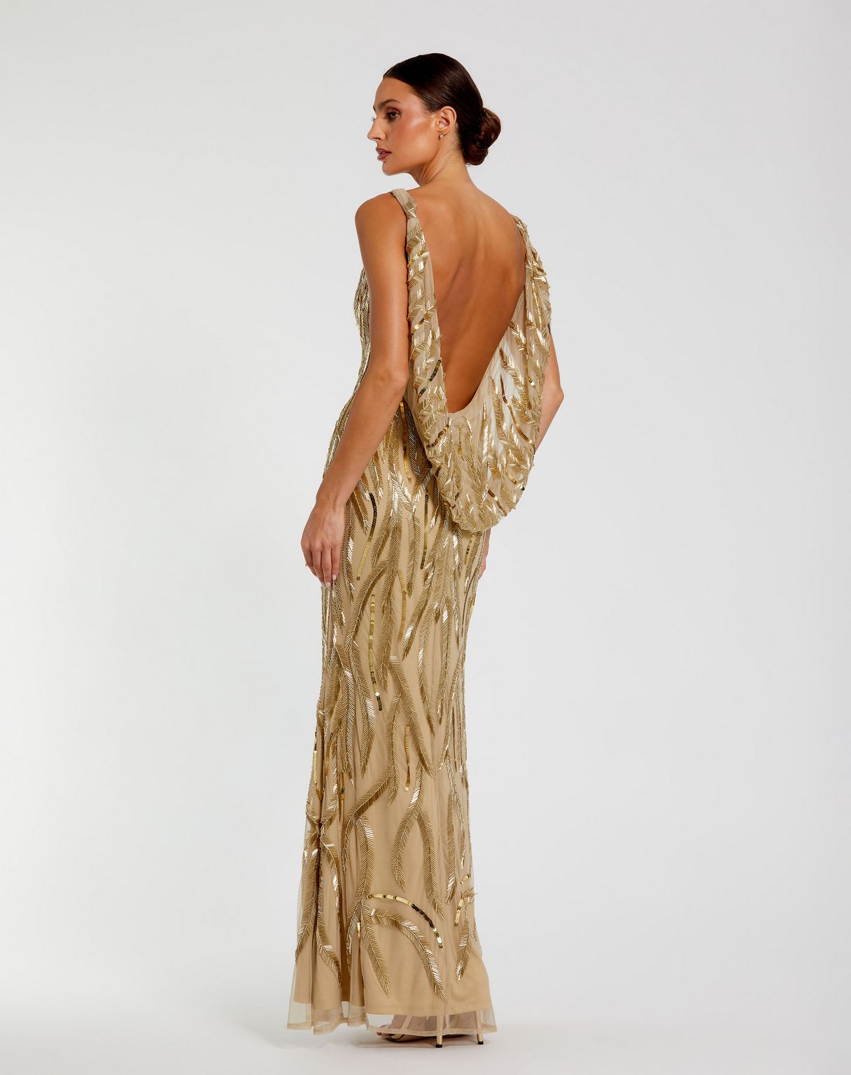 Formal Dresses Midi Length Fitted Evening Dress Gold