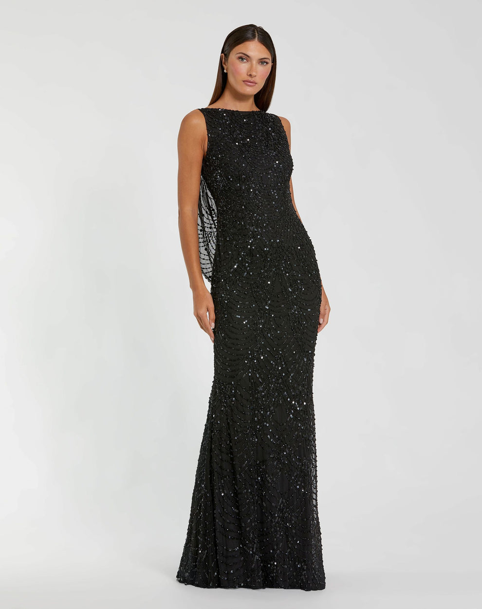 Crew/High-Neck Floor-Length Sequin Formal Mermaid Mac Duggal 94182