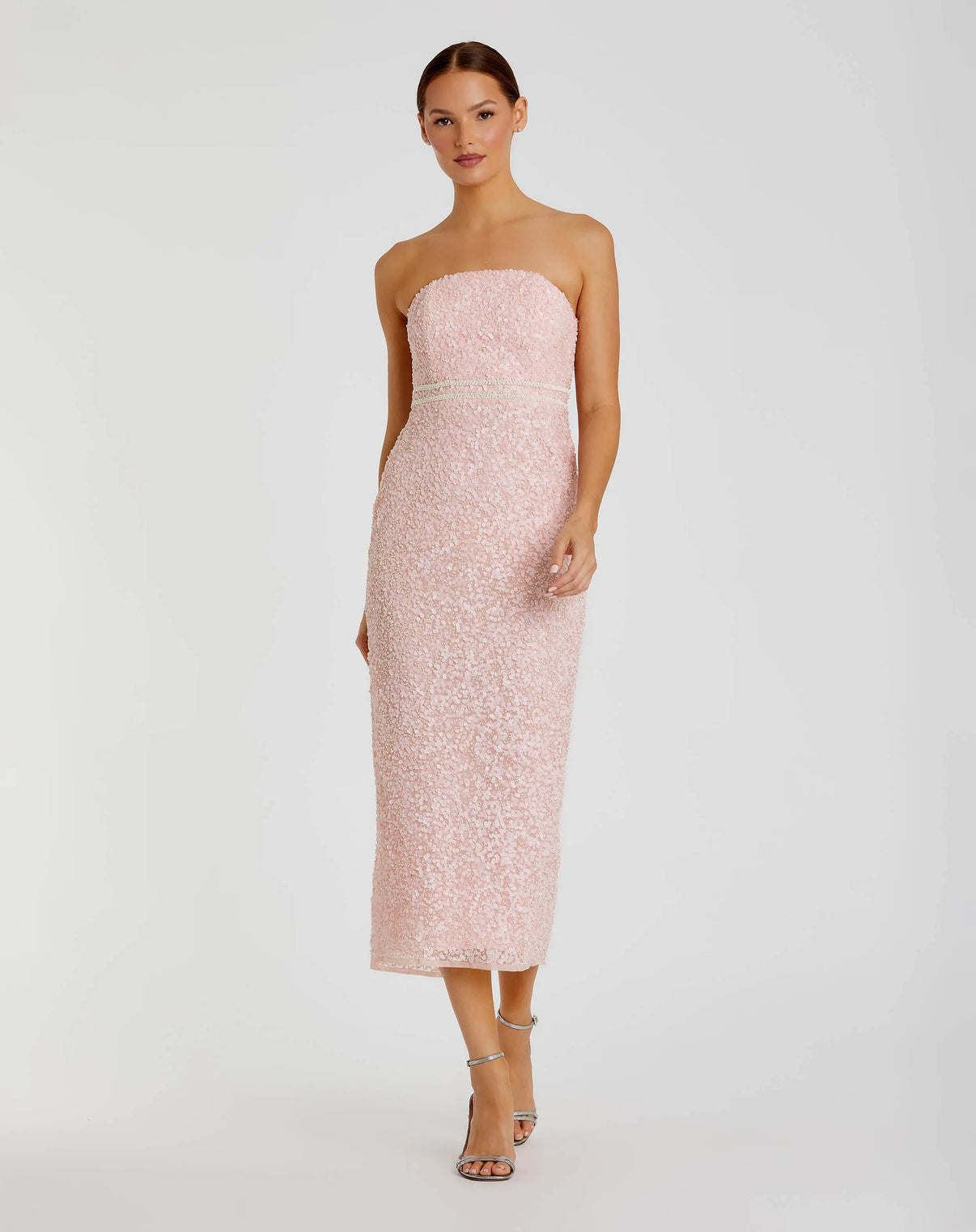 Strapless Midi Sequin Cocktail Dress by Mac Duggal 94200 in Blush
