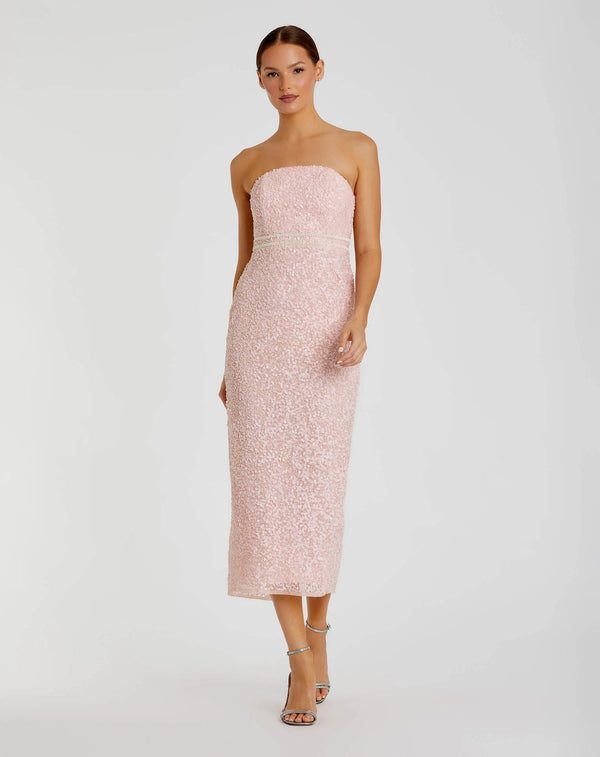 Strapless Midi Sequin Cocktail Dress by Mac Duggal 94200
