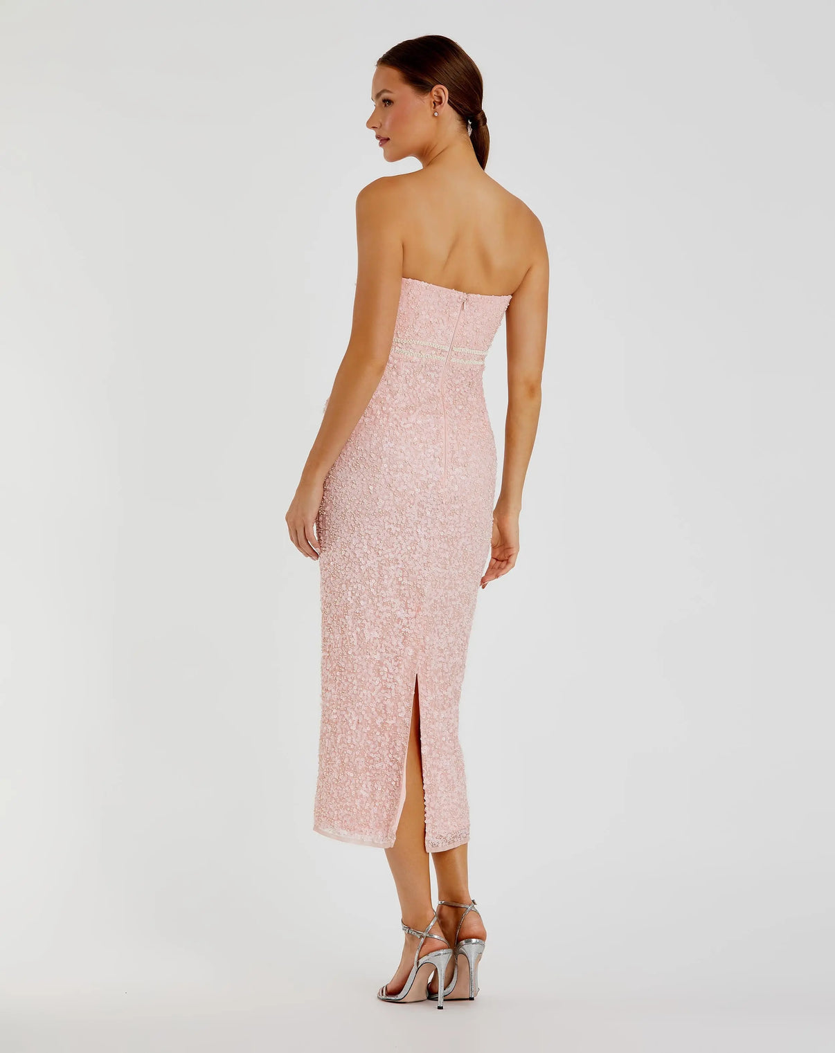 Strapless Midi Sequin Cocktail Dress by Mac Duggal 94200 in Blush