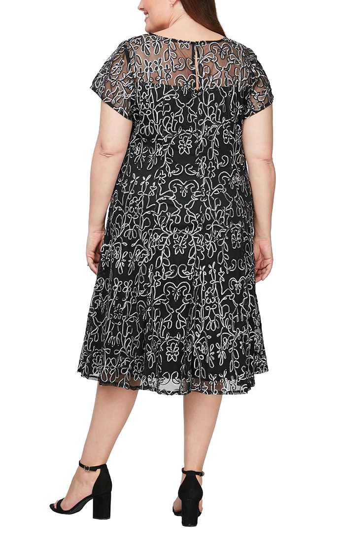 SL Fashions 9420251 Plus Size Embroidered Lace Cocktail Dress