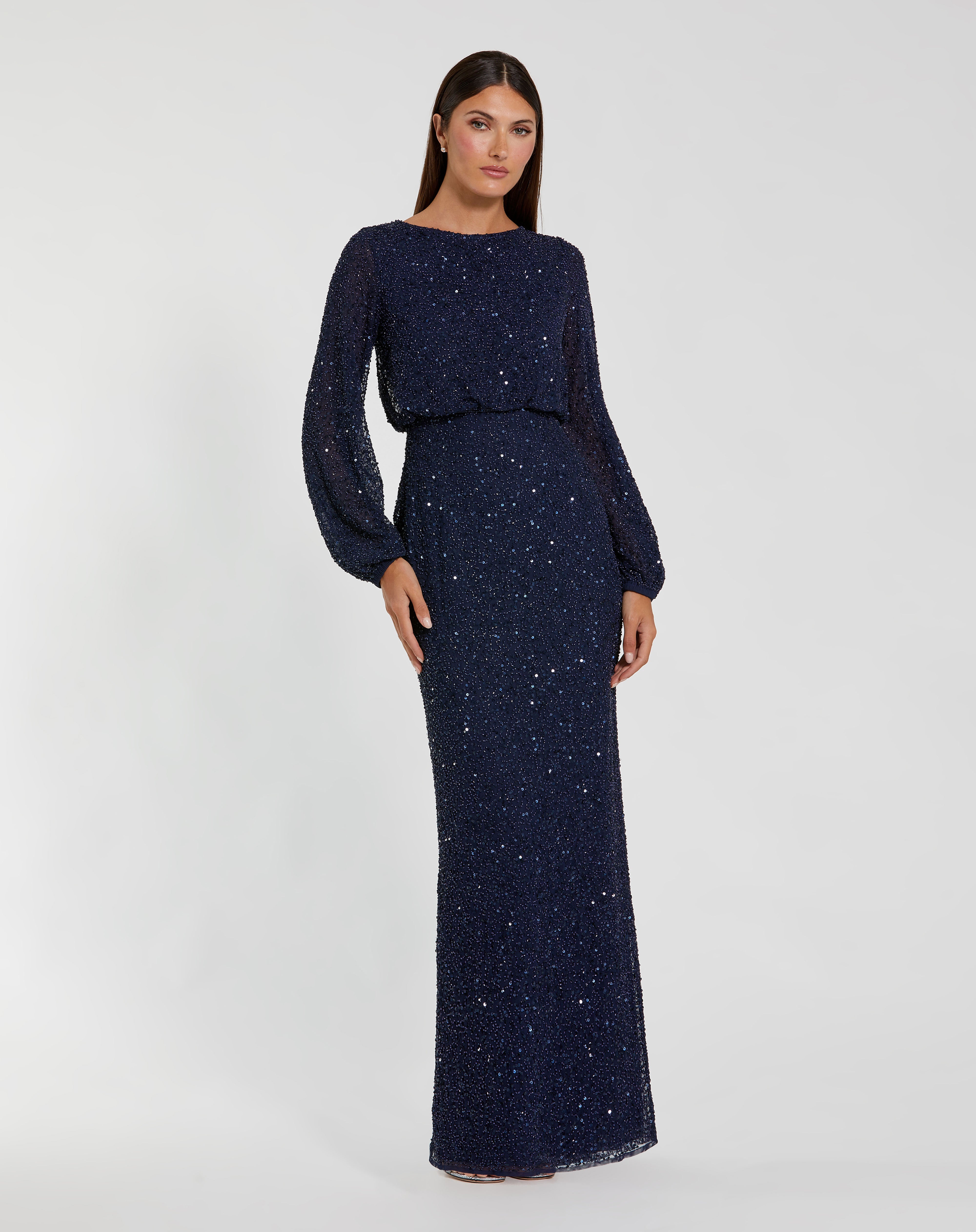 Crew/High-Neck Floor-Length Sequin Formal Sheath/Column Mac Duggal 94203
