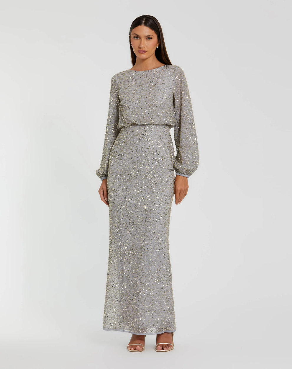 Crew/High-Neck Floor-Length Sequin Formal Sheath/Column Mac Duggal 94203