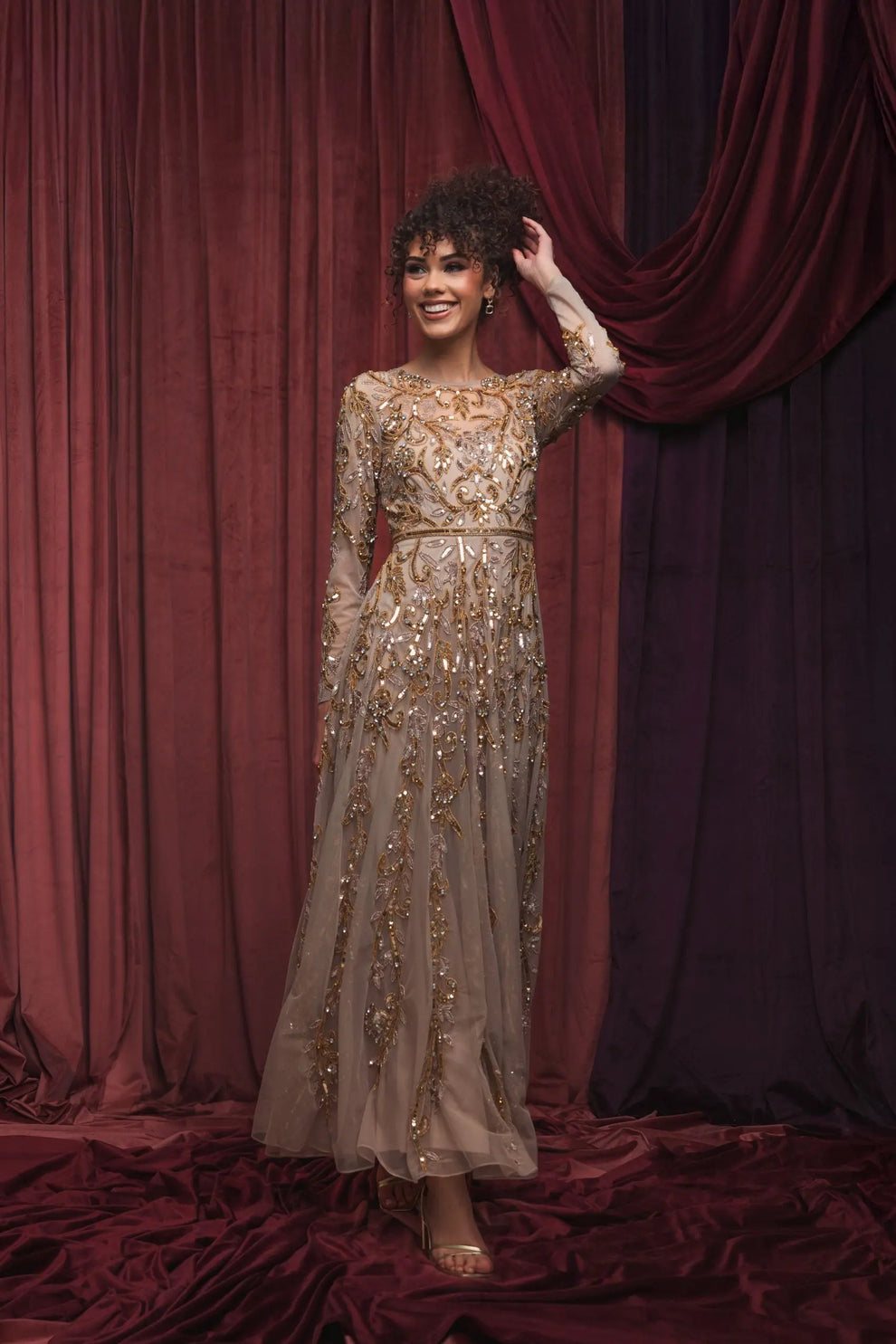 Mother of the Bride Dresses Beaded Long Formal Sequin Mother of the Bride Dress Mocha Gold
