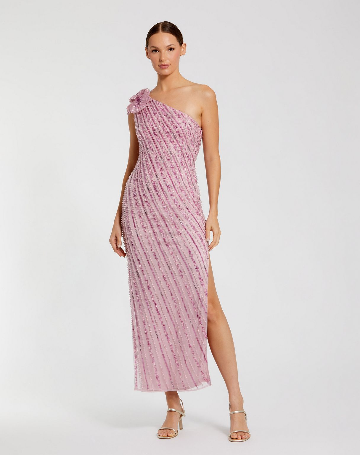Cocktail Dresses Fitted Tea Length High Slit Cocktail Dress Orchid