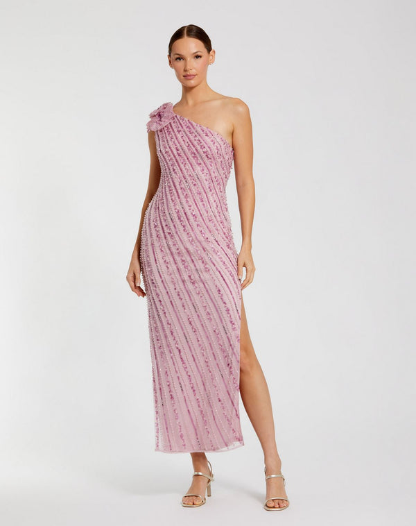 Fitted Tea Length High Slit Dress Cocktail Mac Duggal 94221