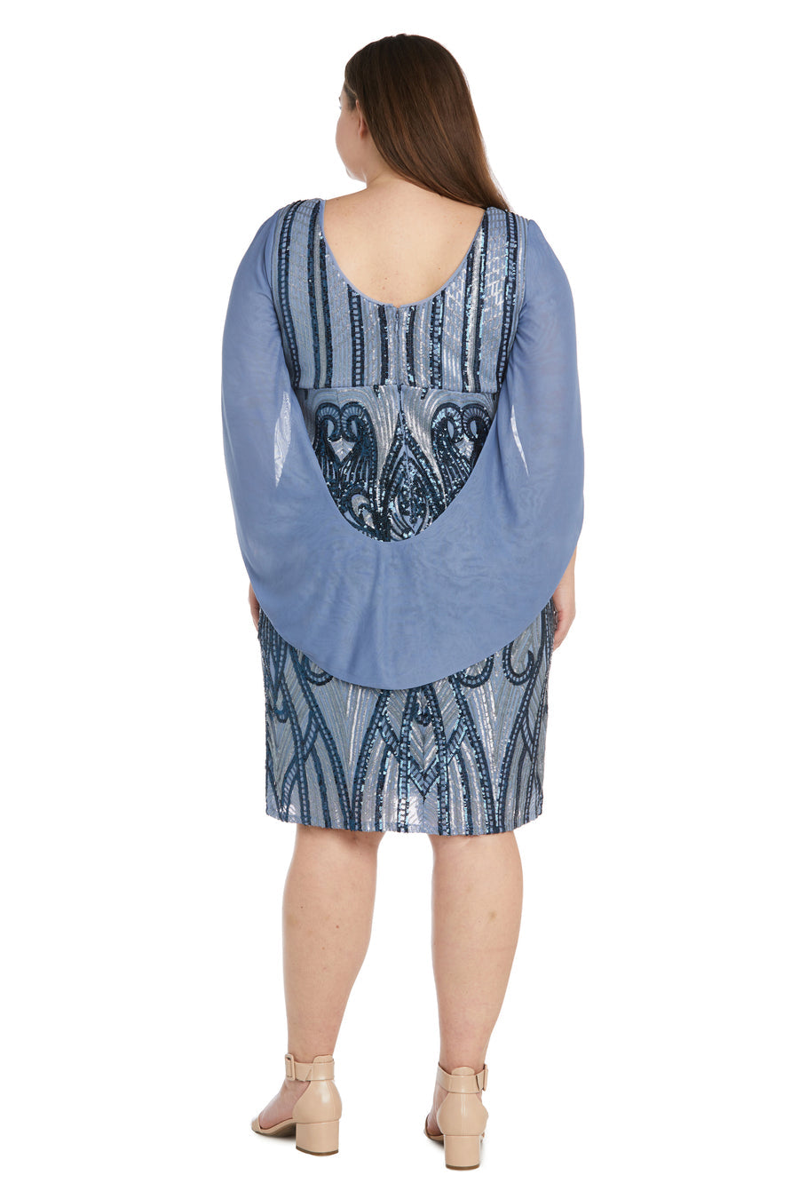 Seafoam R&M Richards 9422W Sequin Cocktail Cape Plus Size Short Dress ...