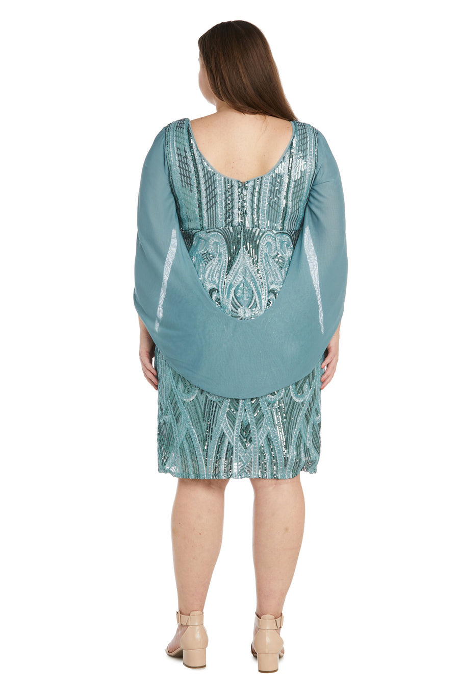 R&M Richards 9422W Sequin Cocktail Cape Plus Size Short Dress