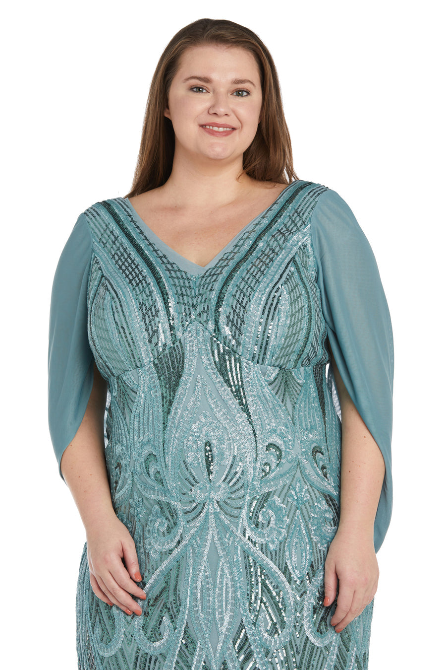 R&M Richards 9422W Sequin Cocktail Cape Plus Size Short Dress