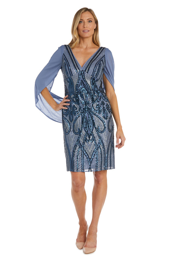 Short Sequin Dress Cocktail Cape Petite R&M Richards 9422P
