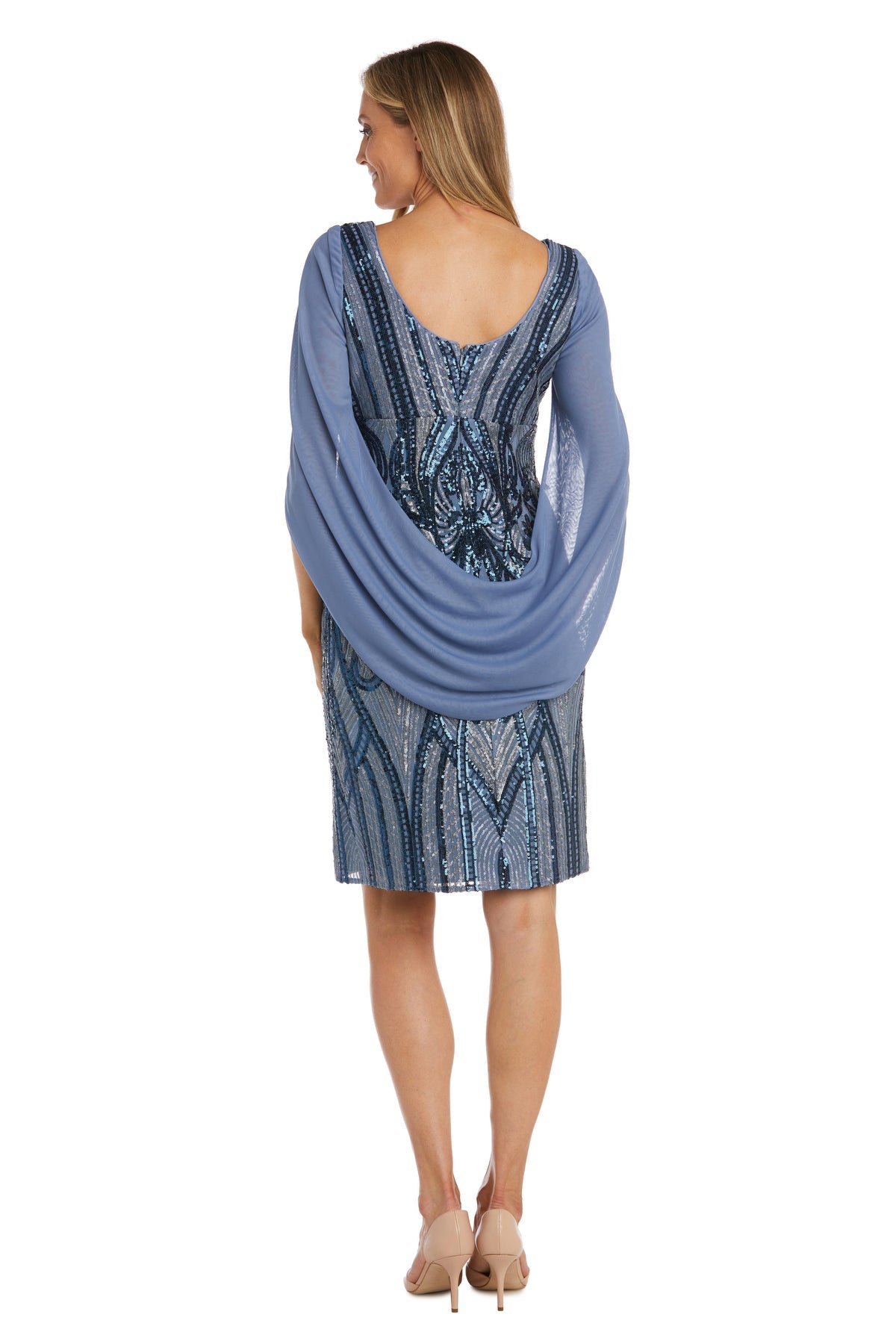 R&M Richards 9422P Short Sequin Cocktail Cape Petite Dress