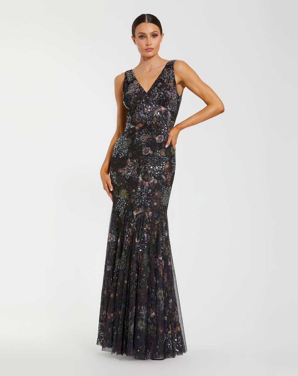 V-Neck Floor-Length Sequin Formal Mermaid Mac Duggal 94260