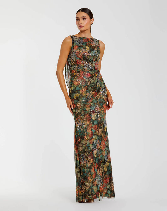 Formal Dresses Formal Long Floral Printed Evening Dress Charcoal Multi