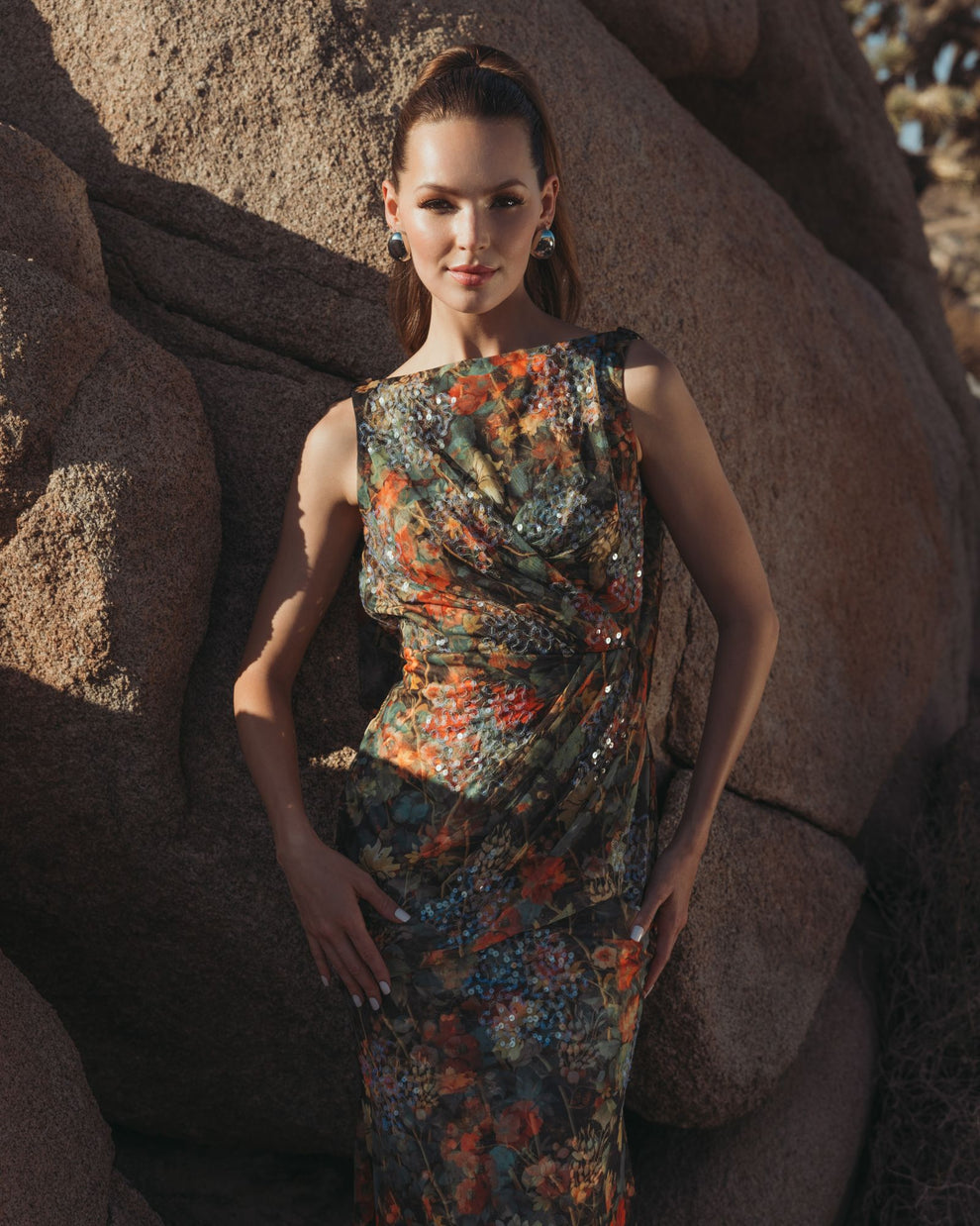 Formal Dresses Formal Long Floral Printed Evening Dress Charcoal Multi