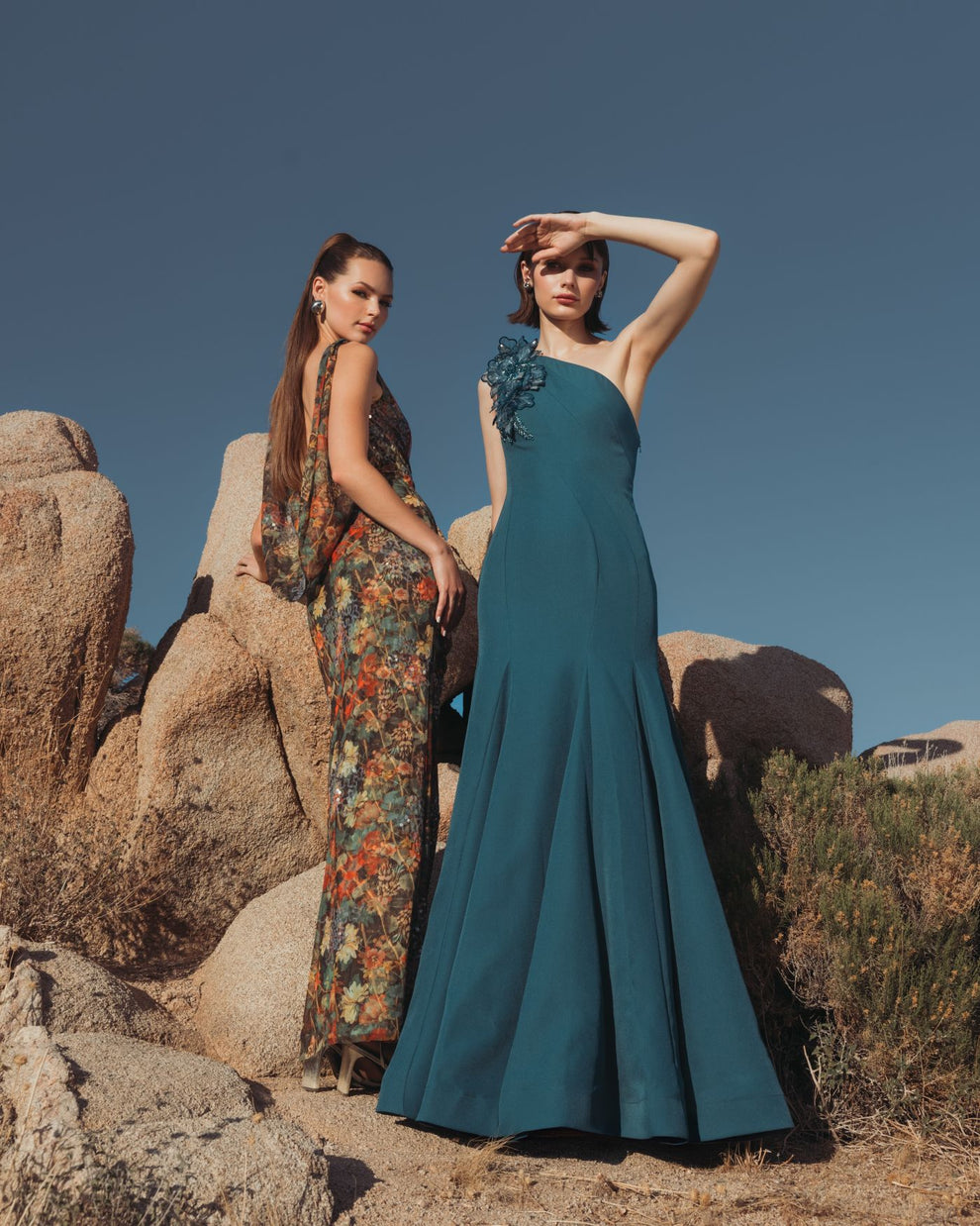 Mac Duggal Women's Crepe One Shoulder Evening Gown with 3D Flower Details - Blue - Size 16