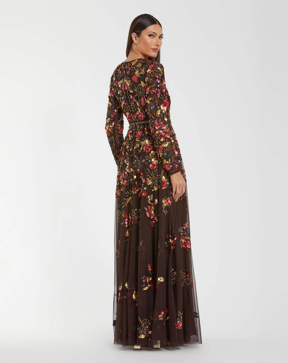 Mother of the Bride Dresses Floral Long Formal Evening Gown Mother of the Bride Dress Espresso Multi
