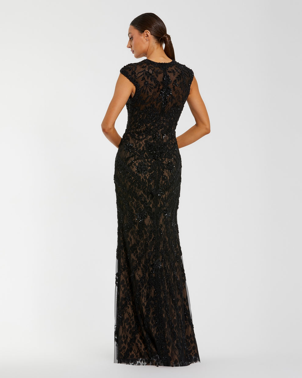 Formal Dresses Floral Beaded Long Sequin Formal Dress Black Nude