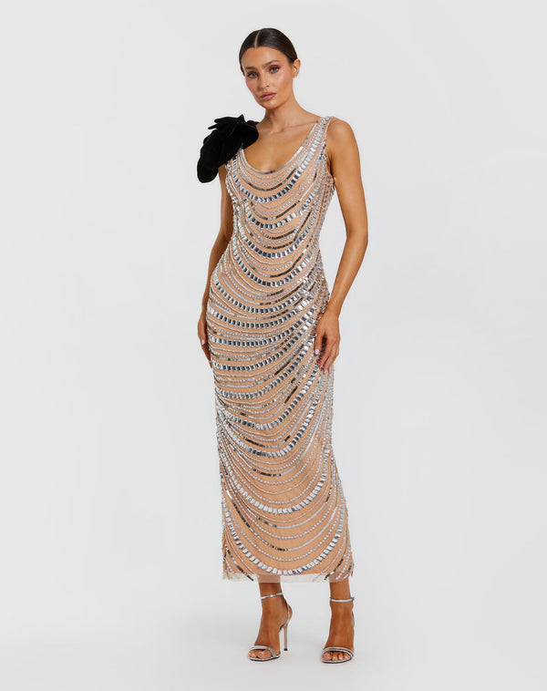 Sequin Beaded Dress Midi Cocktail Mac Duggal 94285