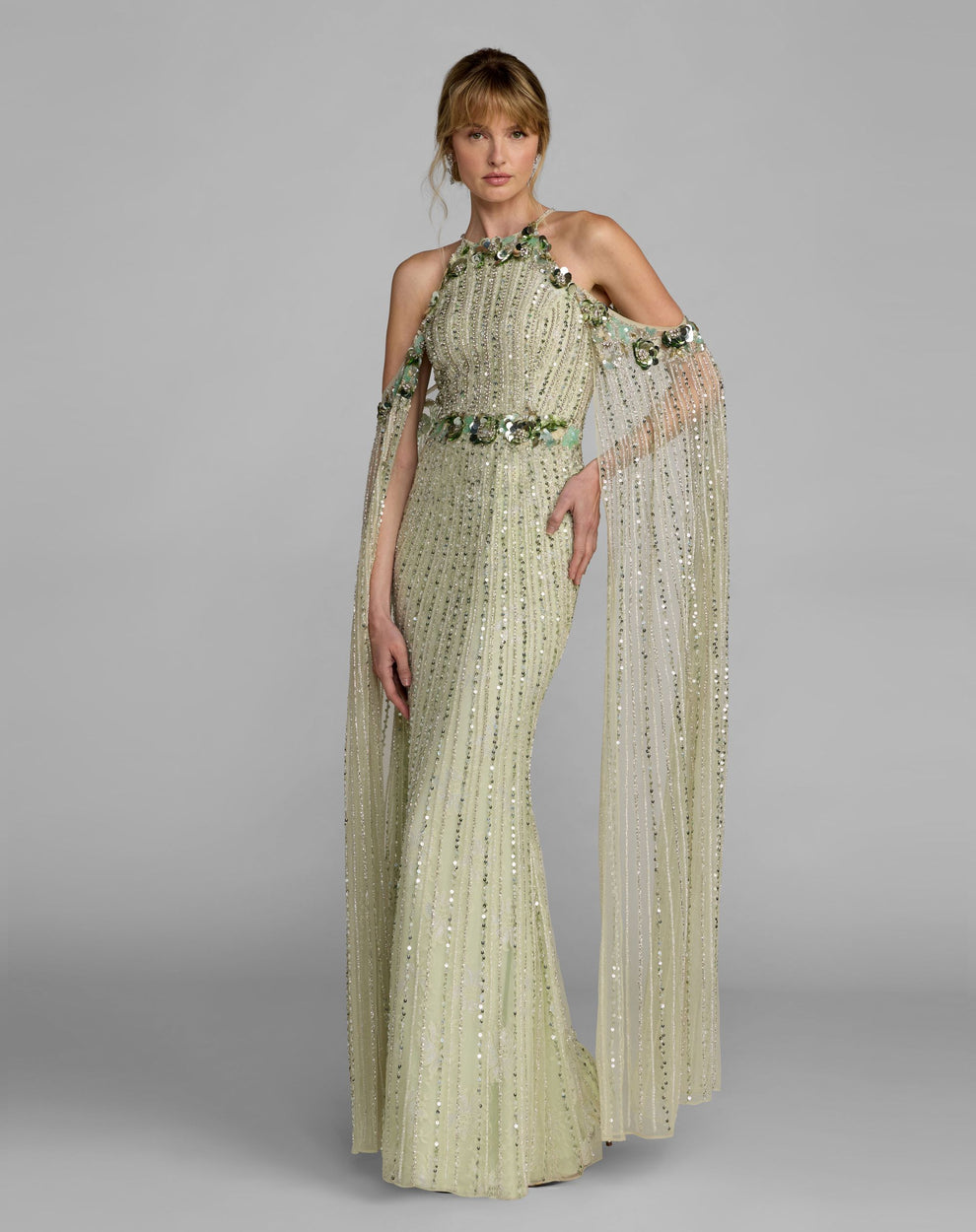 Cold-Shoulder Floor-Length Sequin Formal Sheath Mac Duggal 94308