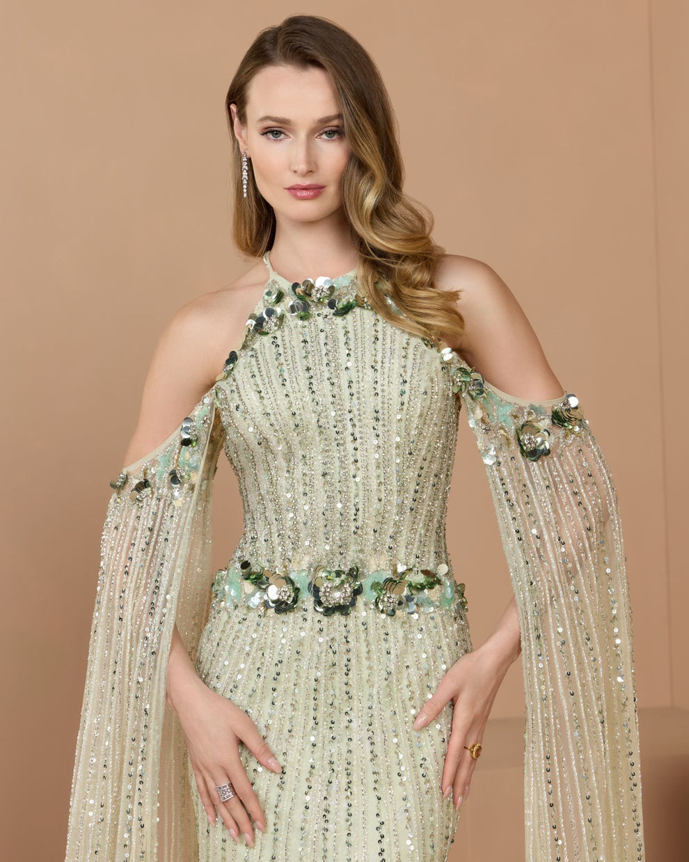 Cold-Shoulder Floor-Length Sequin Formal Sheath Mac Duggal 94308