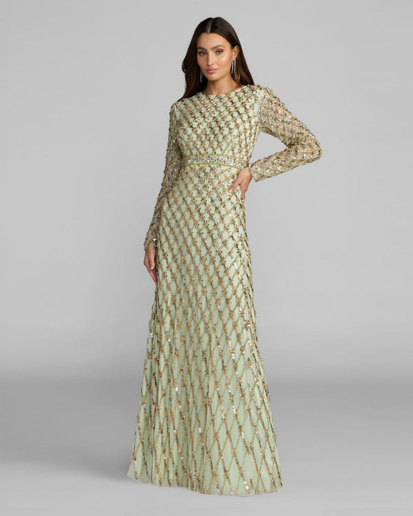 Crew/High-Neck Floor-Length Sequin Formal Sheath/Column Mac Duggal 94318