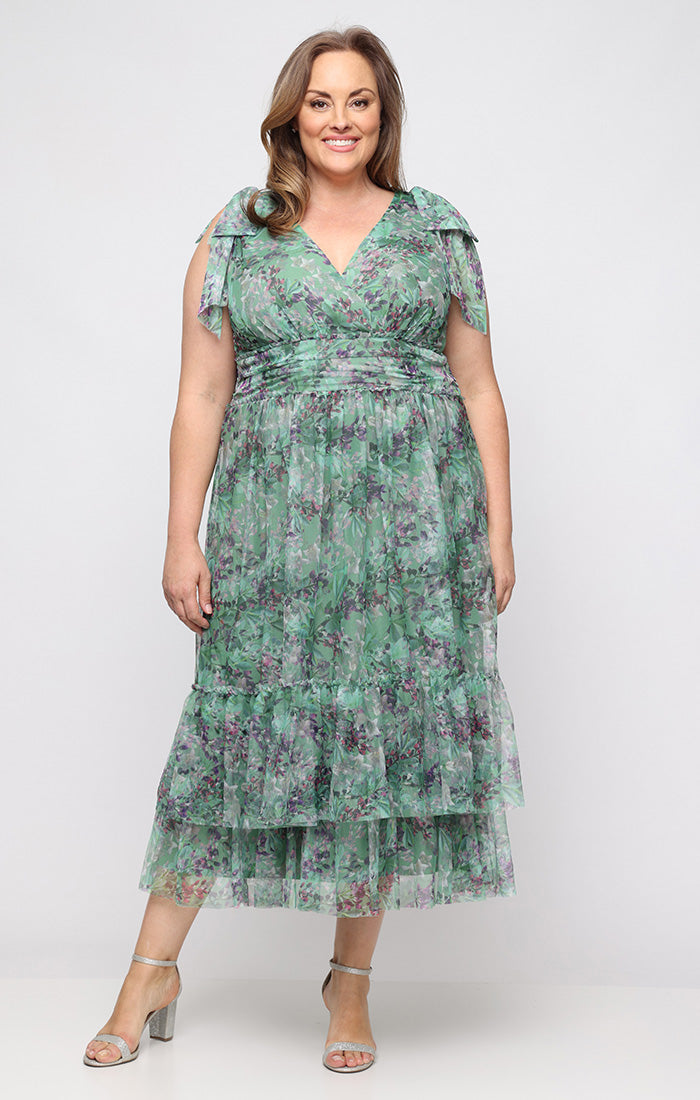 V-Neck Midi Floral Mesh A-Line Plus Size Dress – The Dress Outlet