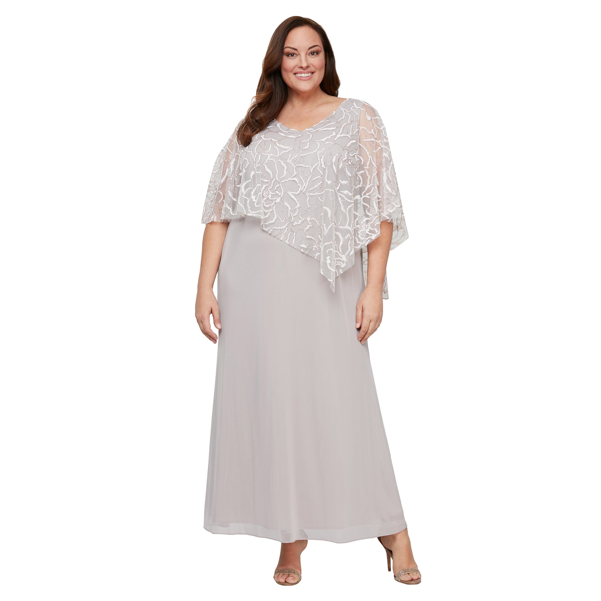 SL Fashions 9433123 Long Formal Glitter Plus Size Cape Dress