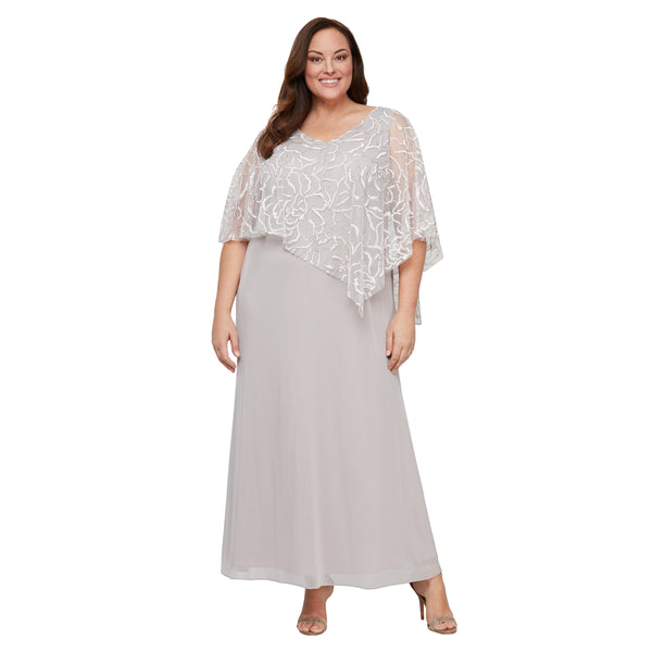 SL Fashions 9433123 Long Formal Glitter Plus Size Cape Dress