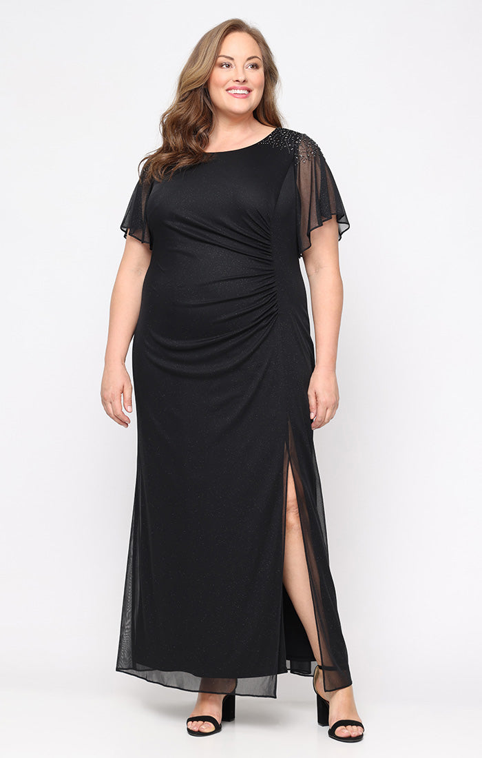 Plus Size Dresses Long Plus Size Formal Glitter Evening Dress BLACK