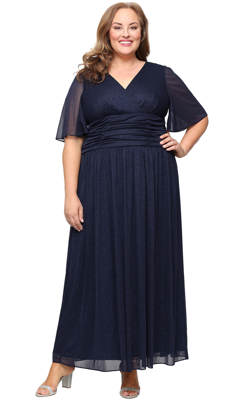Plus Size Dresses Long Formal A Line Plus Size Glitter Dress NAVY
