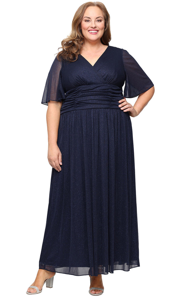 SL Fashions 9433236 Long Formal A Line Plus Size Glitter Dress