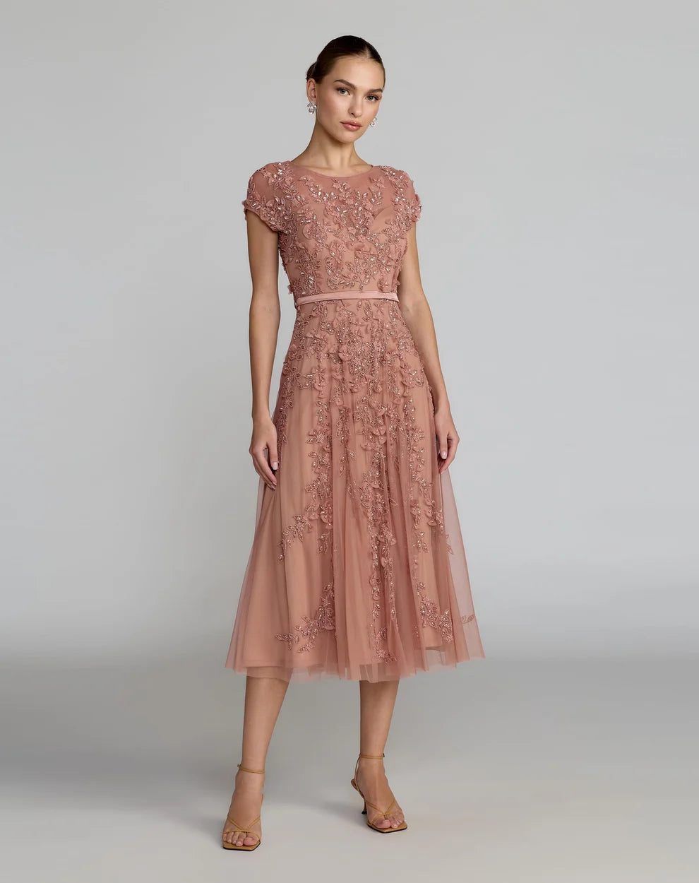 Cocktail Dresses Midi Floral Short A Line Cocktail Dress Mac Duggal 94339 Rosewood