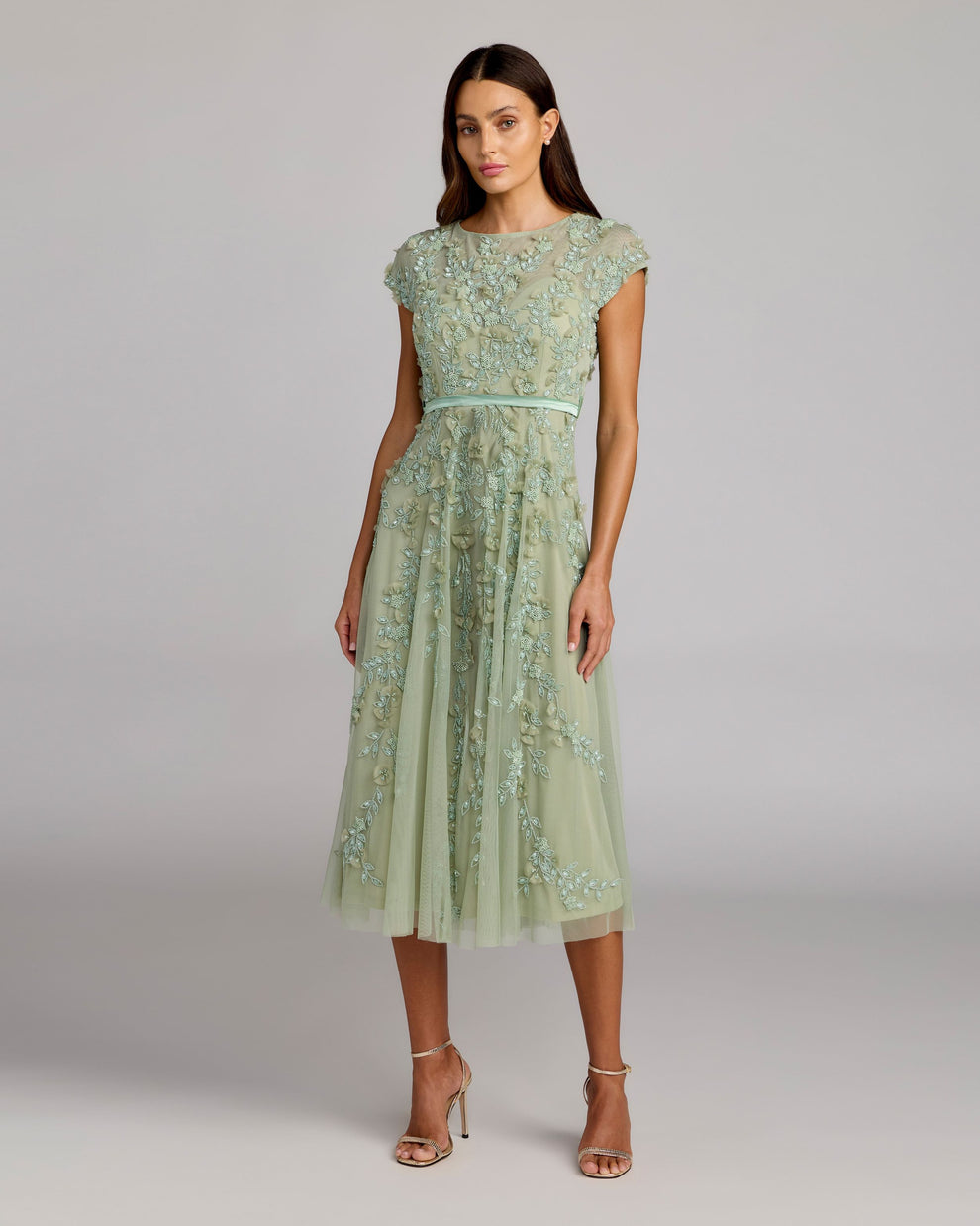 Cocktail Dresses Midi Floral Short A Line Cocktail Dress Mac Duggal 94339 Sage