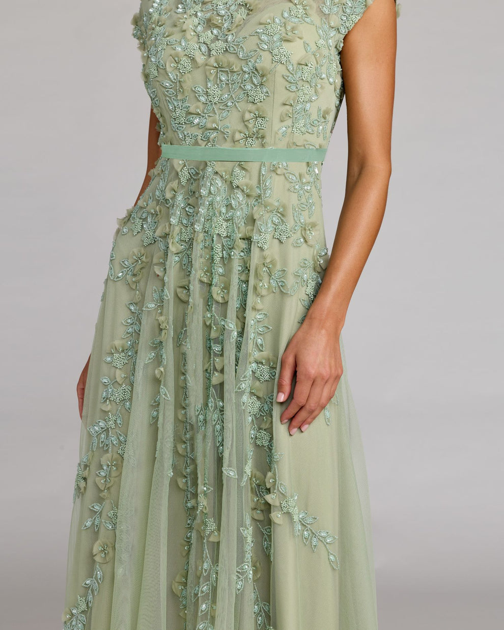 Cocktail Dresses Midi Floral Short A Line Cocktail Dress Mac Duggal 94339 Sage