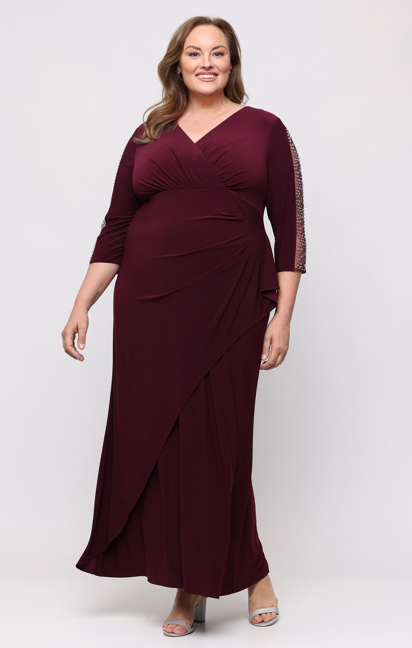 Fig SL Fashions 9435280 V Neck Floor-Length Jersey Evening Dress Beaded