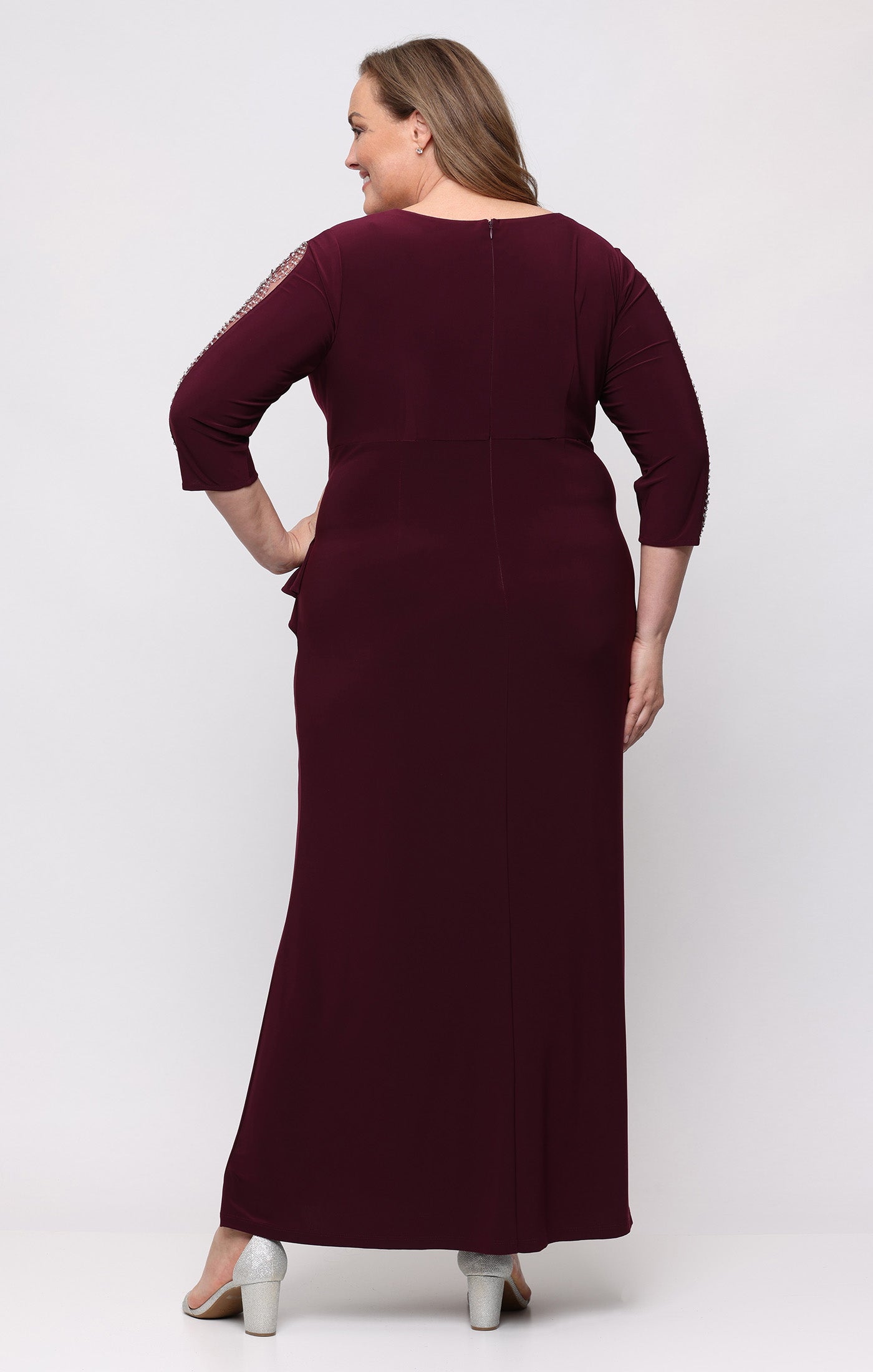 Fig SL Fashions 9435280 V Neck Floor-Length Jersey Evening Dress Beaded