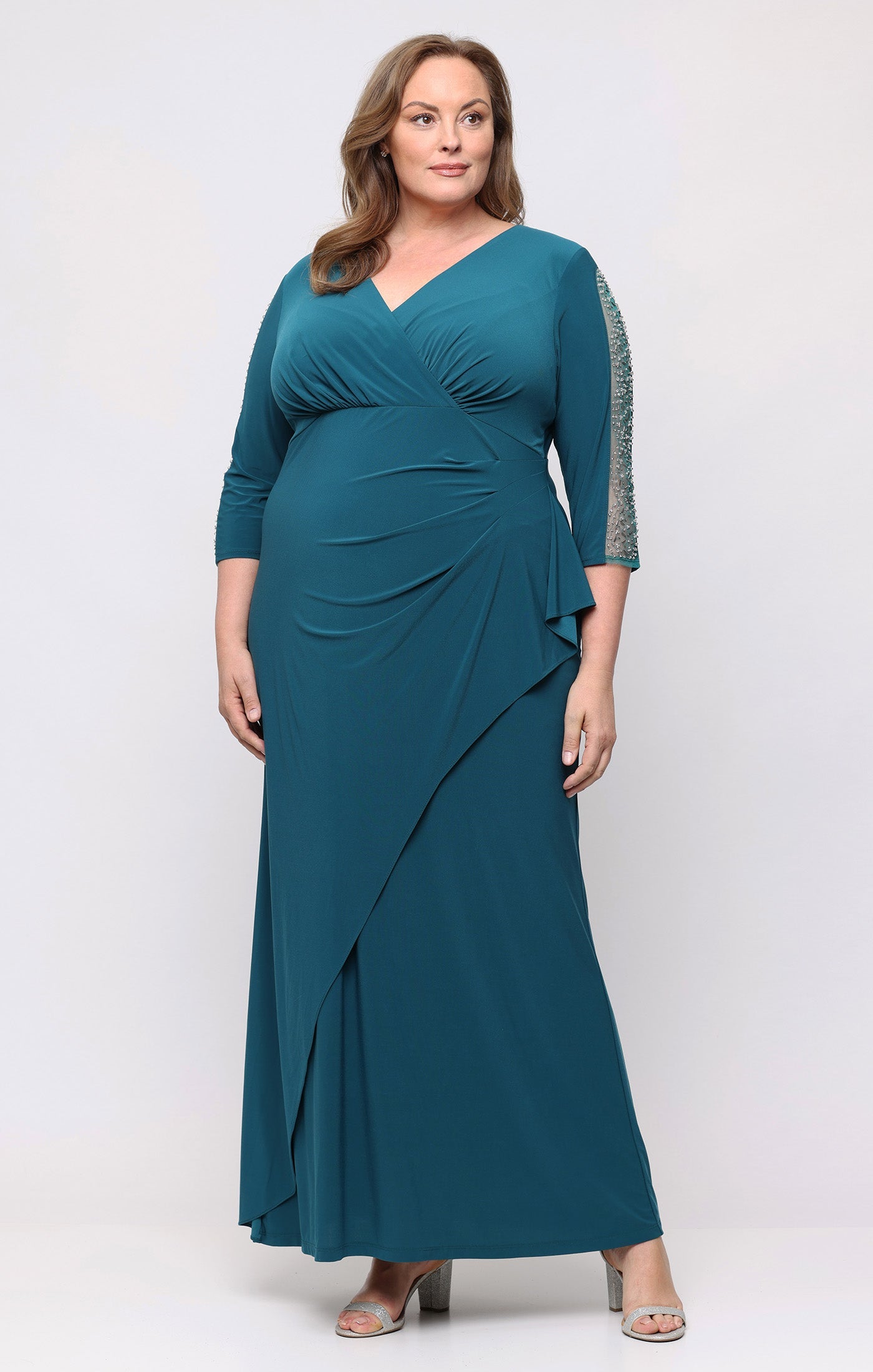 Mallard SL Fashions 9435280 V Neck Floor-Length Jersey Evening Dress Beaded