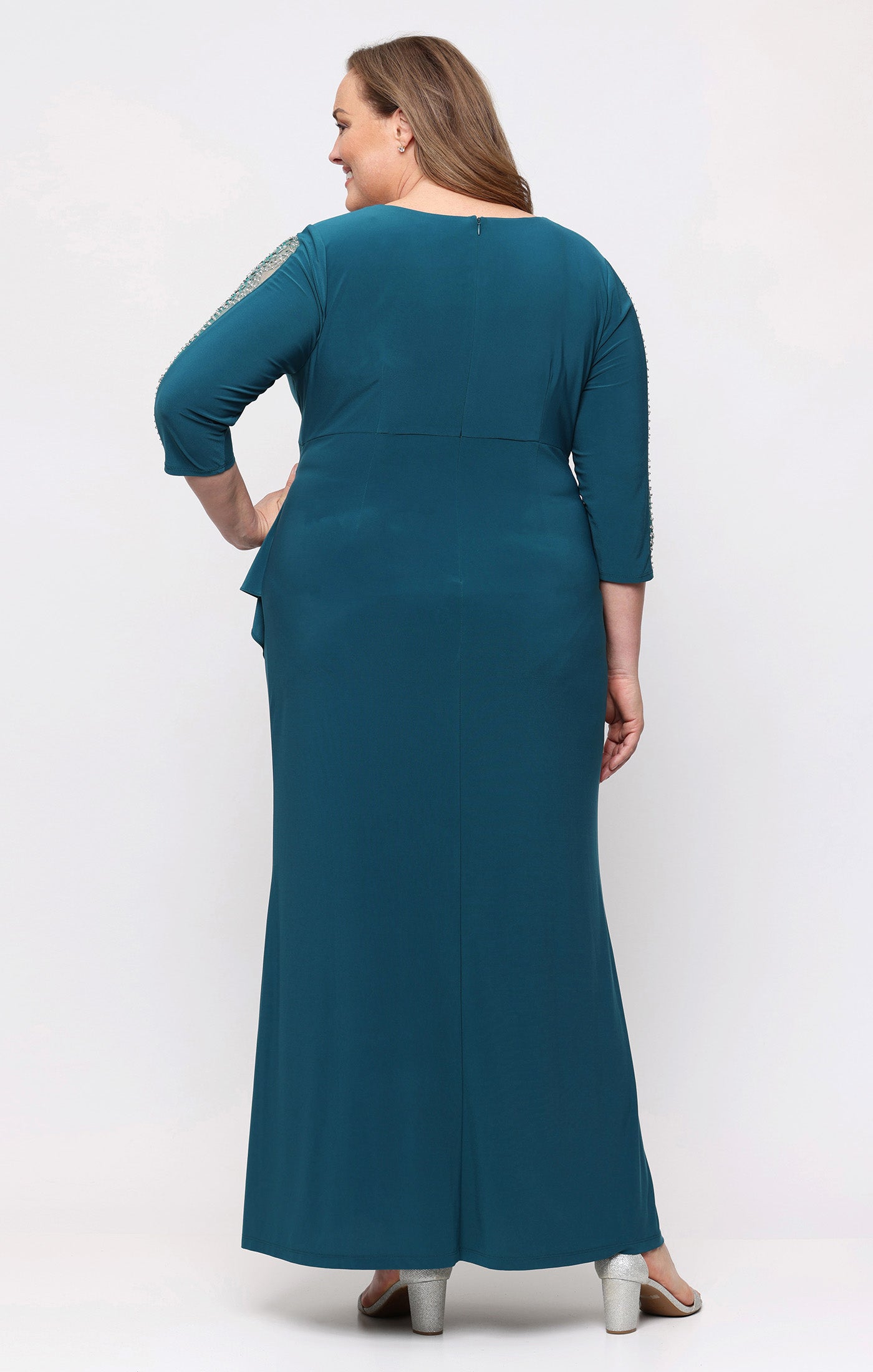 Mallard SL Fashions 9435280 V Neck Floor-Length Jersey Evening Dress Beaded